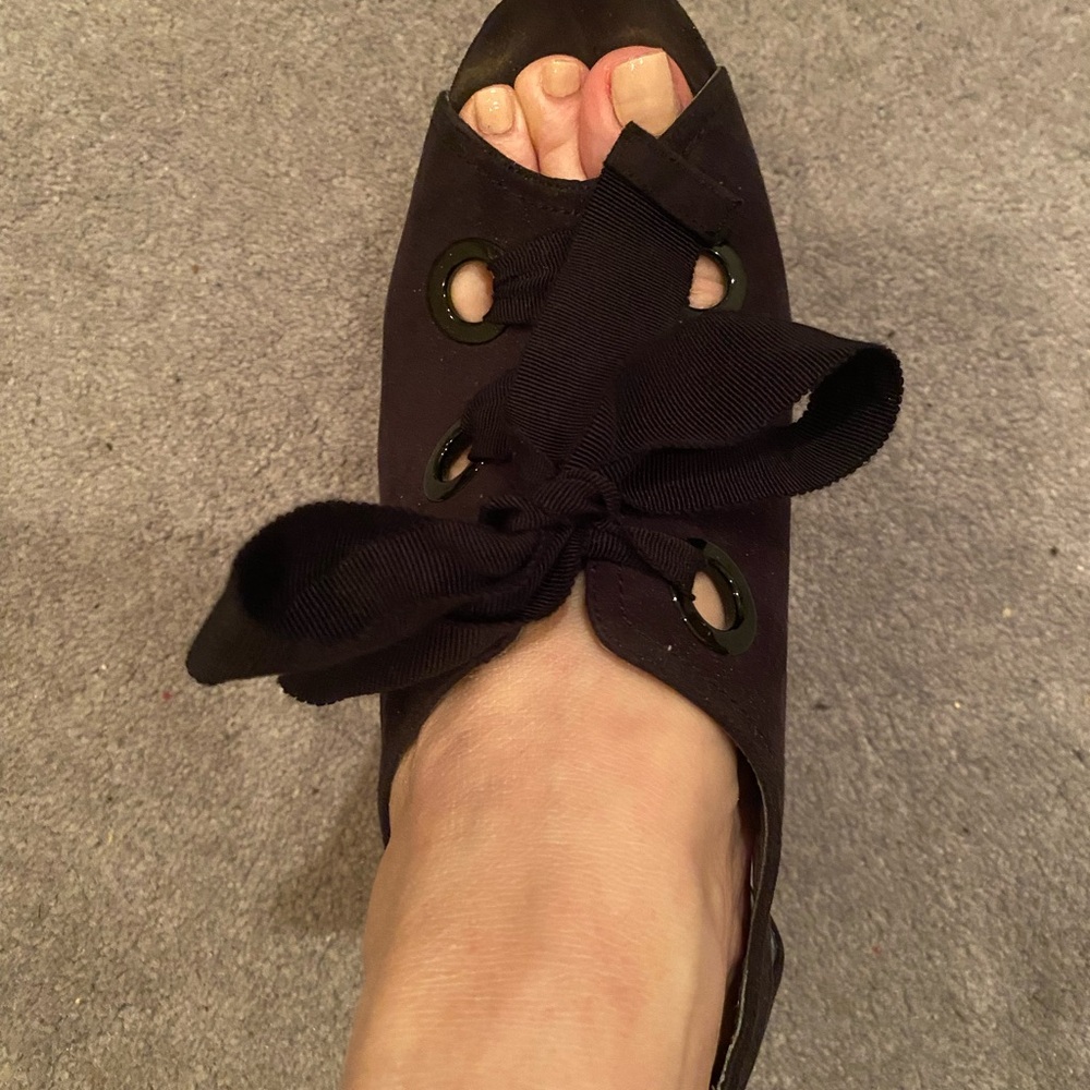 NINA Tie-up Black Peep-Toe Heels